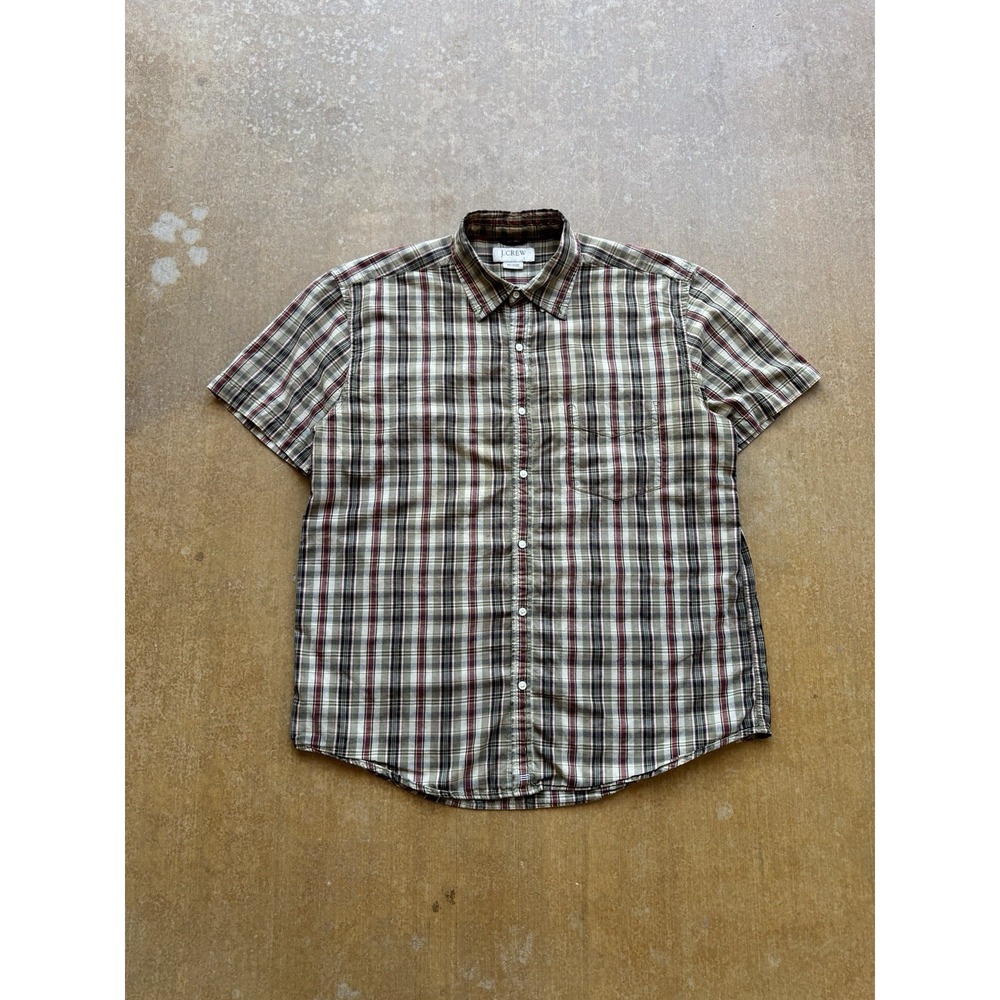 VTG 90s 2000s J.CREW Lightweight Plaid Checkered Short Sleeve Button Up Shirt (L